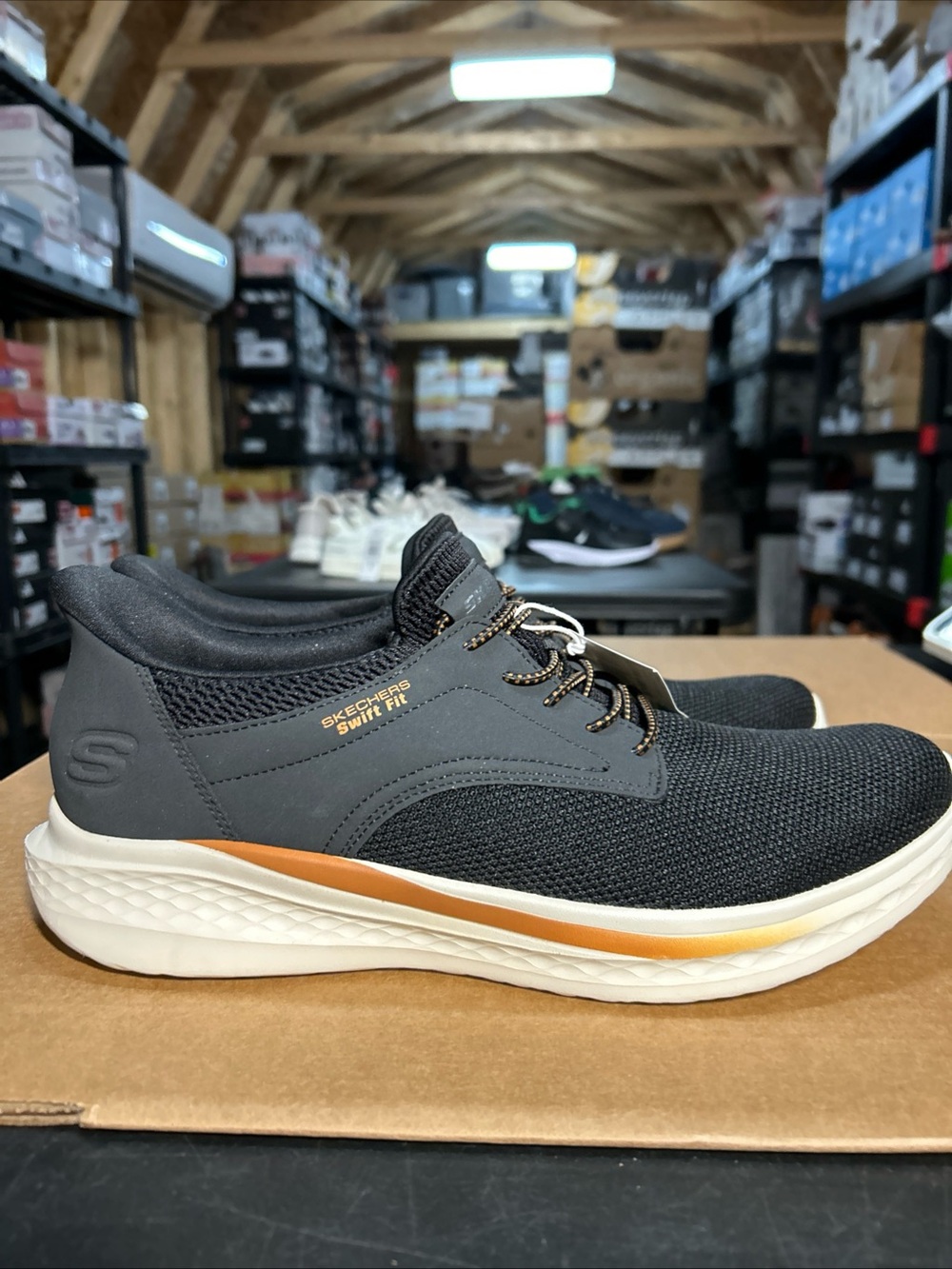 Skechers Men's Black Knit  Hands Free Slip-On Sneakers. Size 12. No Box